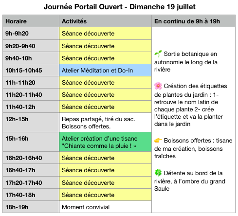 Planning journée portail ouvert 19 juillet